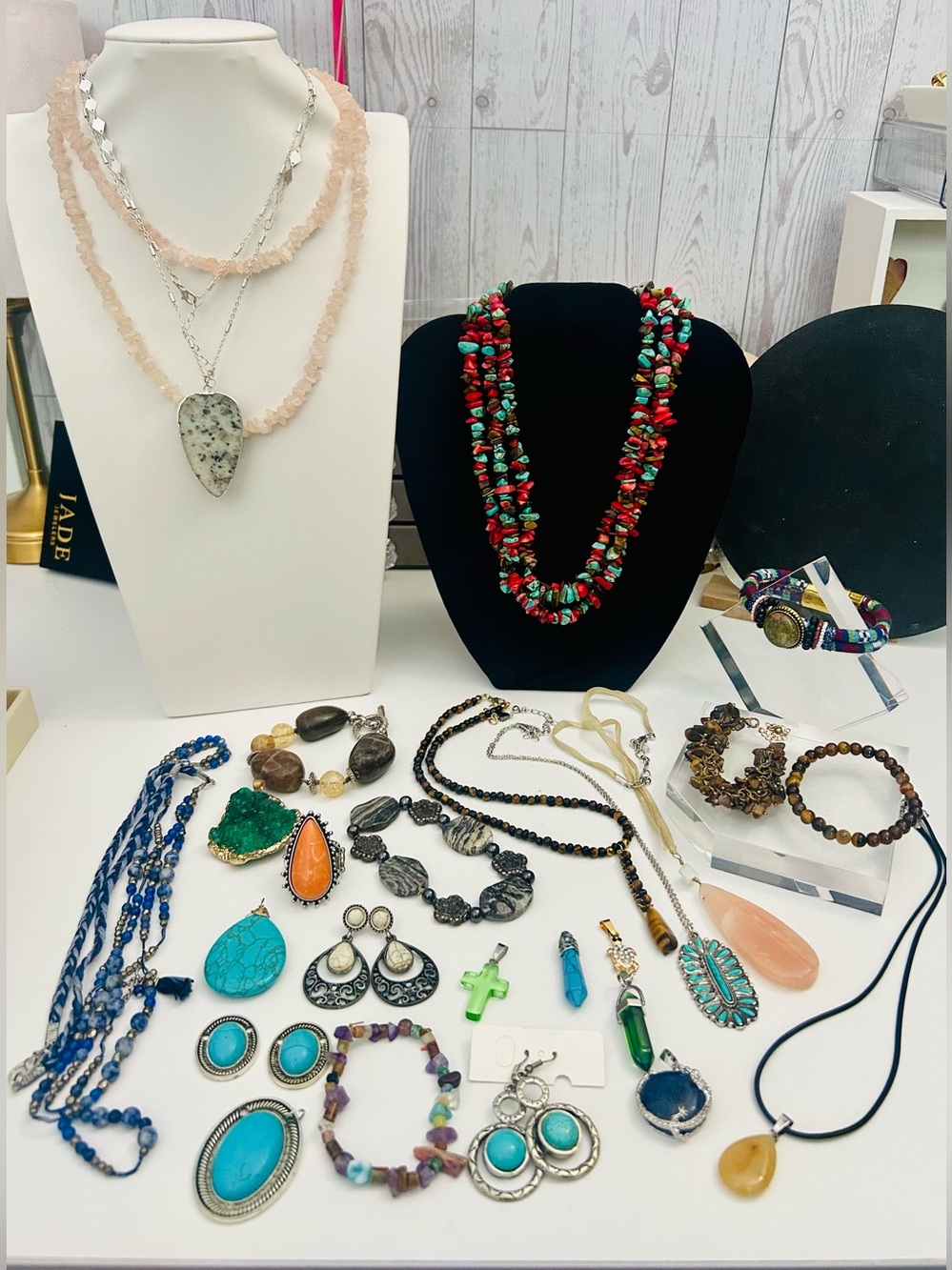 Stone Jewelry Lot 25+ Necklaces Bracelets Pendants Earrings